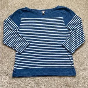 J. Crew Blue and White Stripe 3/4 Sleeve T Size M